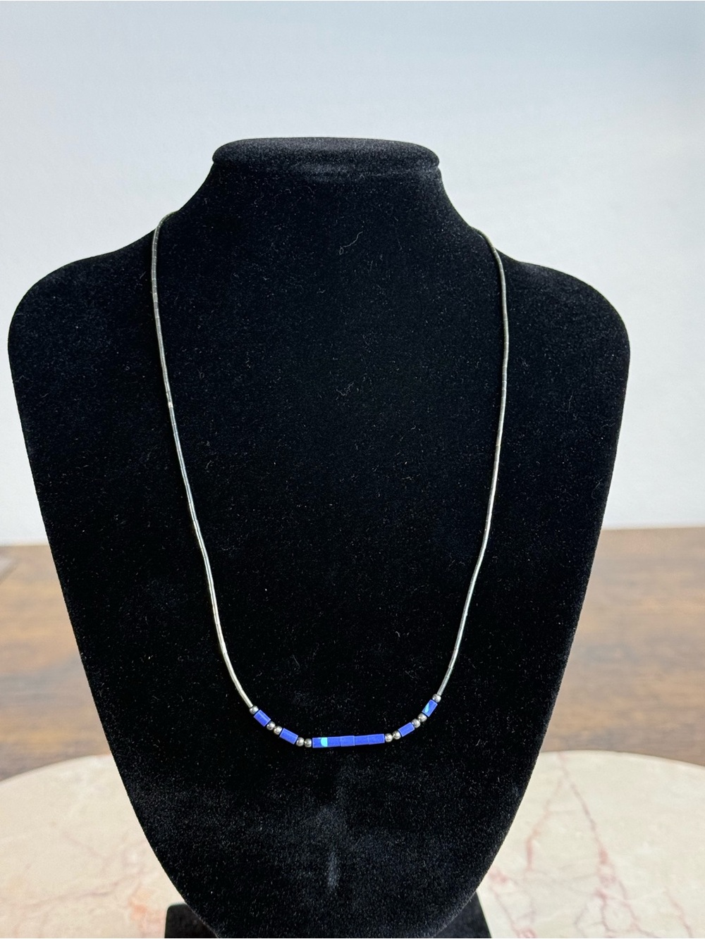 Navajo Indian Silver Chain Necklace with Blue Accent Beads